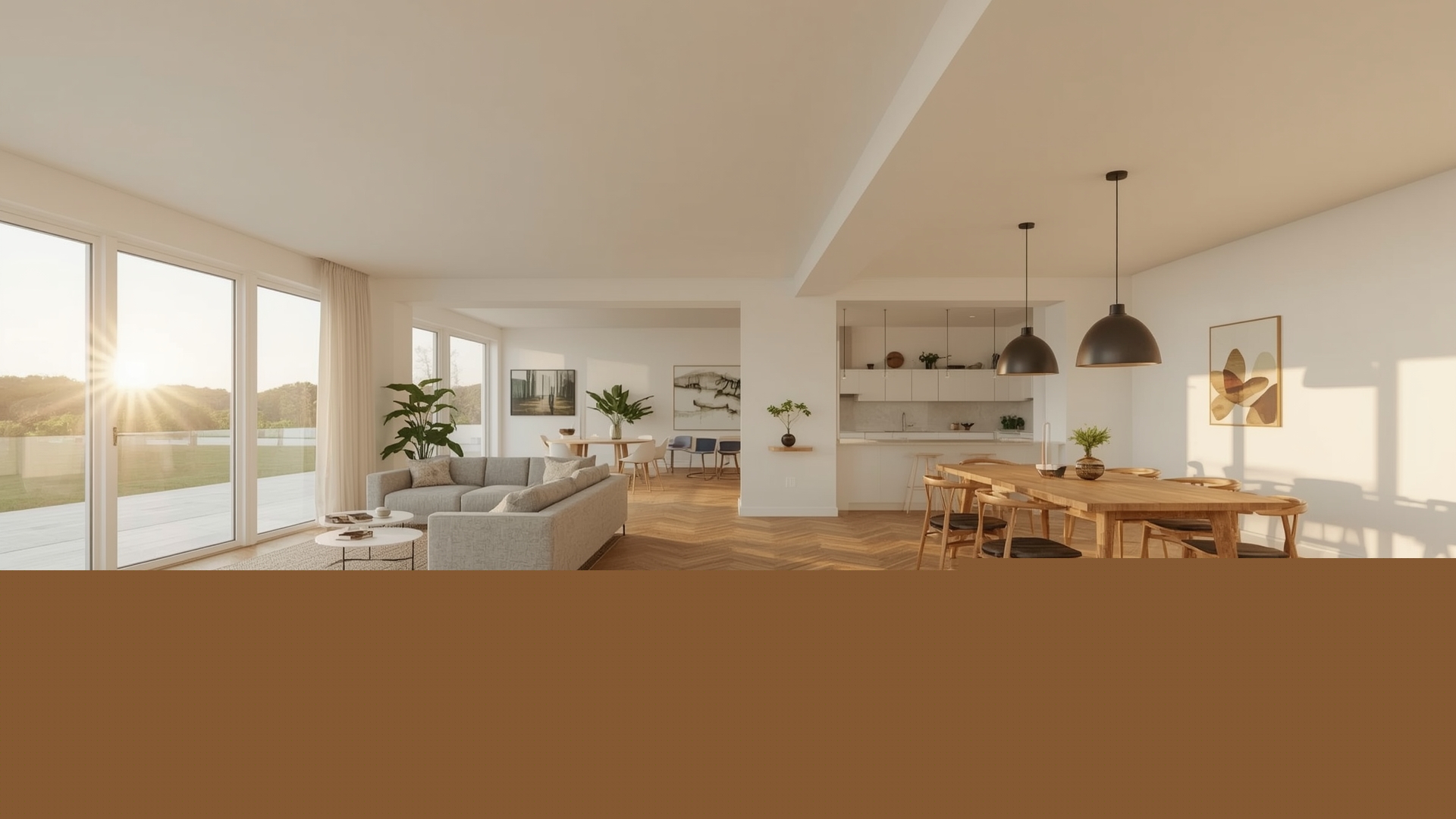 Bright open-plan living space showing clear traffic flow pathways between furniture zones