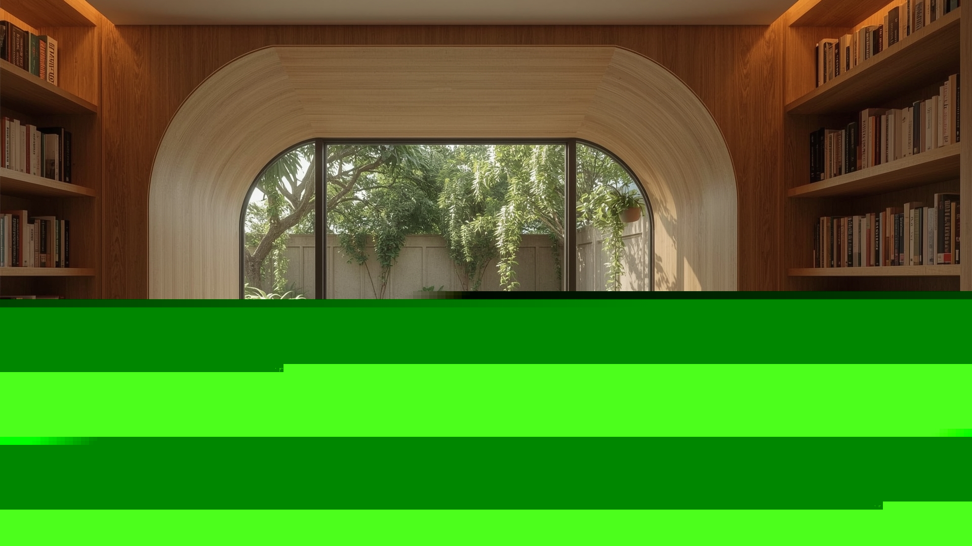 Cozy biophilic reading nook alcove with garden window view illustrating prospect and refuge theory