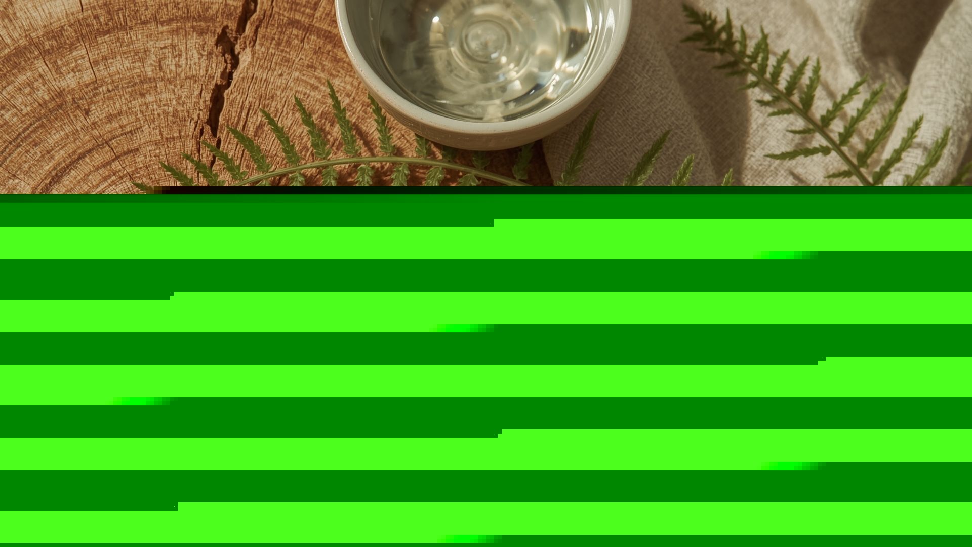 Macro view of biophilic textures including fern fractals wood stone and linen for stress recovery